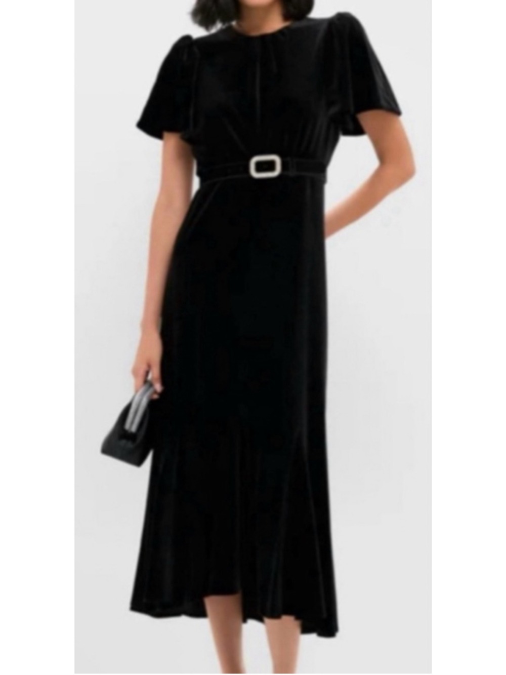 NWT Tuckernuck Black Velvet Midi Dress with Flutter Sleeves Xl - Picture 4 of 6